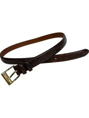 Ralph Lauren Croc Embossed Leather Brass Buckle Belt